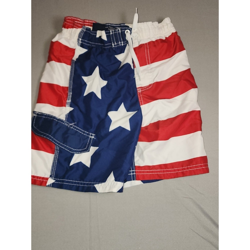 Kanu Surf Boys Swim Trunks Small American Flag USA Board Shorts Red Blue